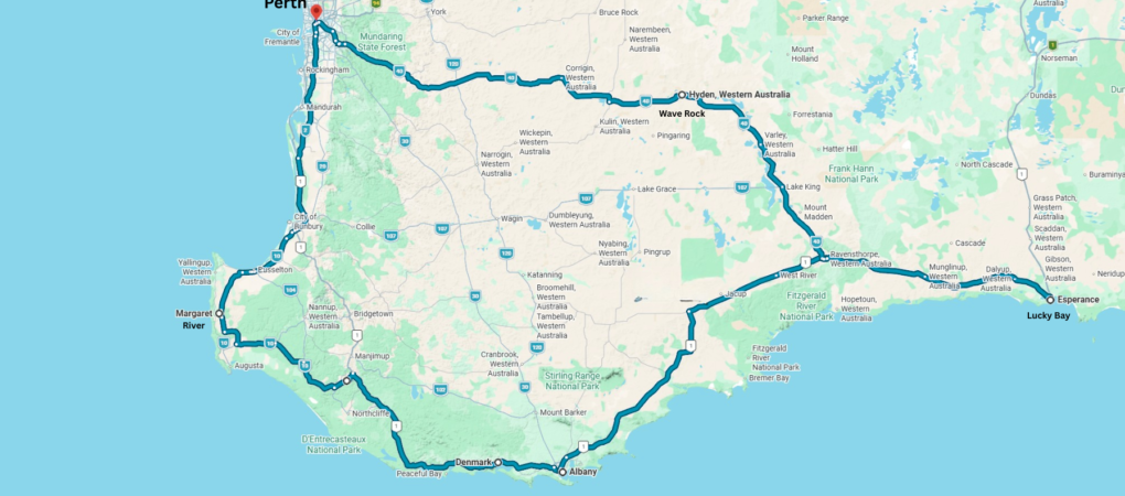 Route rondreis Perth zuidwest