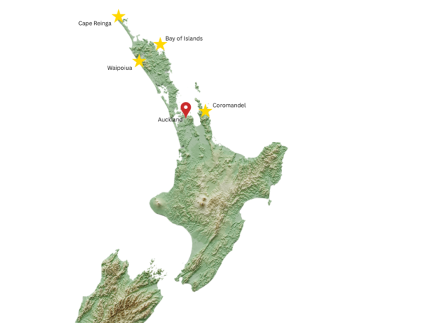 Kaart Noordelijk Noordereiland Auckland Bay of Islands Coromandel Northland