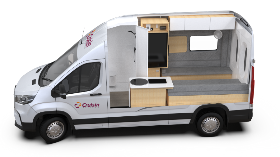 Cutaway van de Cruisin' Rover nacht voor overdag