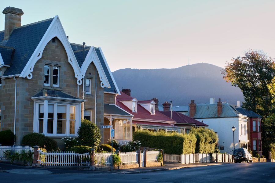 De wijk Battery Point in Hobart met koloniale architectuur