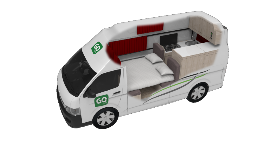 Cutaway s'nachts van de Go Cheap 2 Berth Hitop