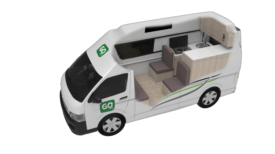 Cutaway overdag van de Go Cheap 2 Berth Hitop