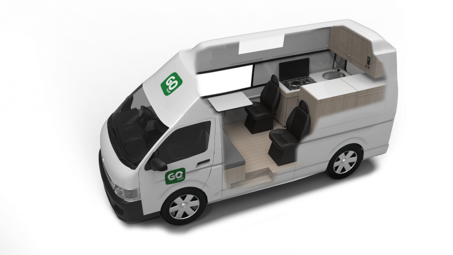 Cutaway overdag van de Go Cheap 4 Berth Hitop