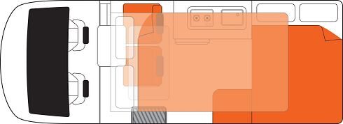 Floorplan nacht van de Apollo Endeavour camper met pop up rooftop tent in Australië en Nieuw-Zeeland