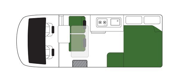 Floorplan van de Britz Voyager overdag
