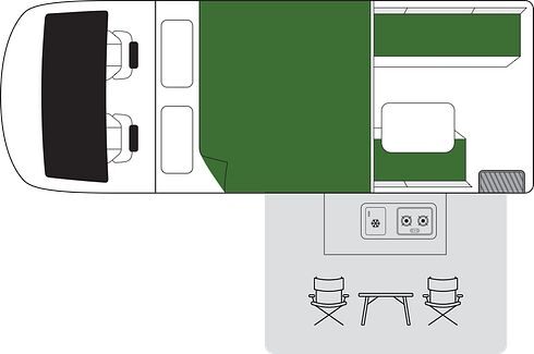 Floorplan dag en nacht van de Britz Maverick 4WD