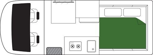 Floorplan van de Britz Hitop Australië 2027/2027 's nachts