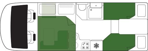 Floorplan nacht van de Birtz Wanderer in Nieuw-Zeeland met twin en single bedden