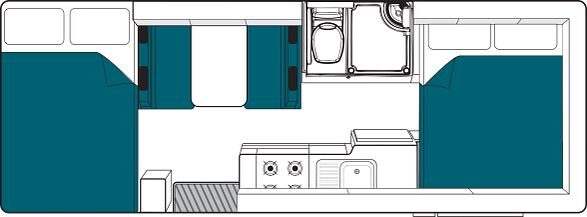 Floorplan van de Maui Beach camper voor Australië en Nieuw-Zeeland in de nacht