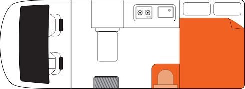 Floorplan dag en nacht van de Apollo Hitop camper in Nieuw-Zeeland