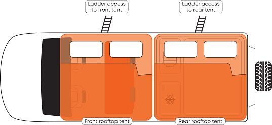 Floorplan nacht van de Apollo 4WD Overland Camper in Australië