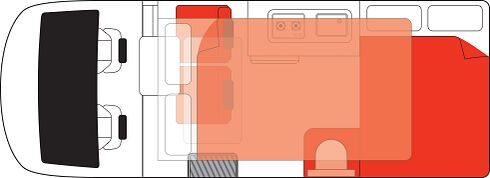 Floorplan nacht van de Mighty Double Down camper in Nieuw-Zeeland
