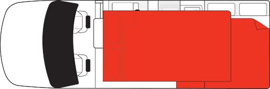 Floorplan layout 2 nacht van de Mighty Double Down camper in Australië