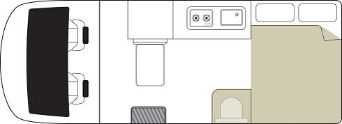 Floorplan dag en nacht van de Mighty Lite HiLITE camper in Nieuw-Zeeland
