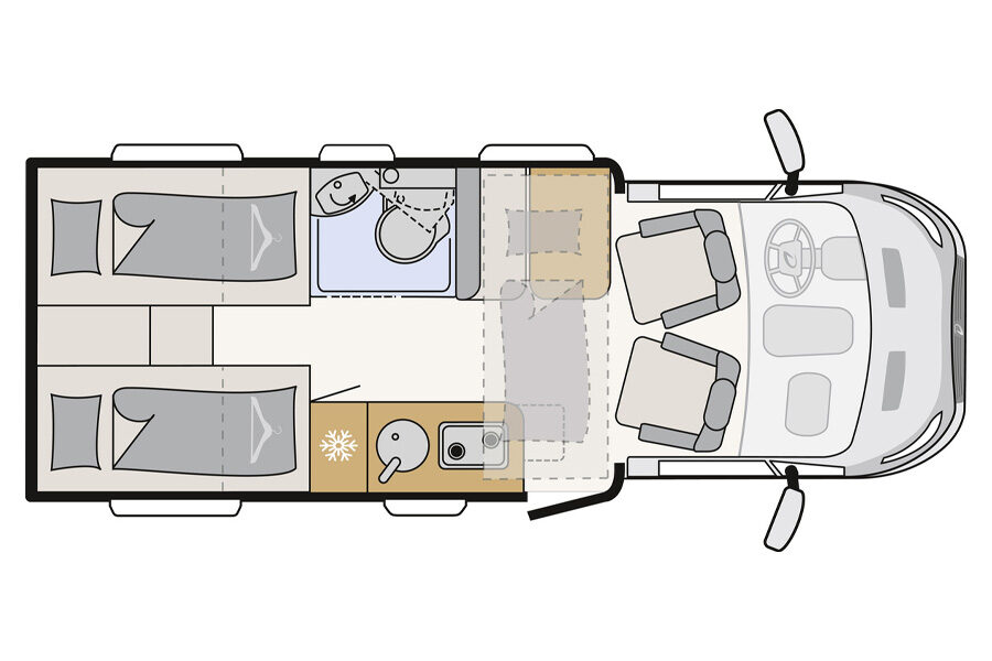 Floorplan van de McRent Kiwi Compact camper