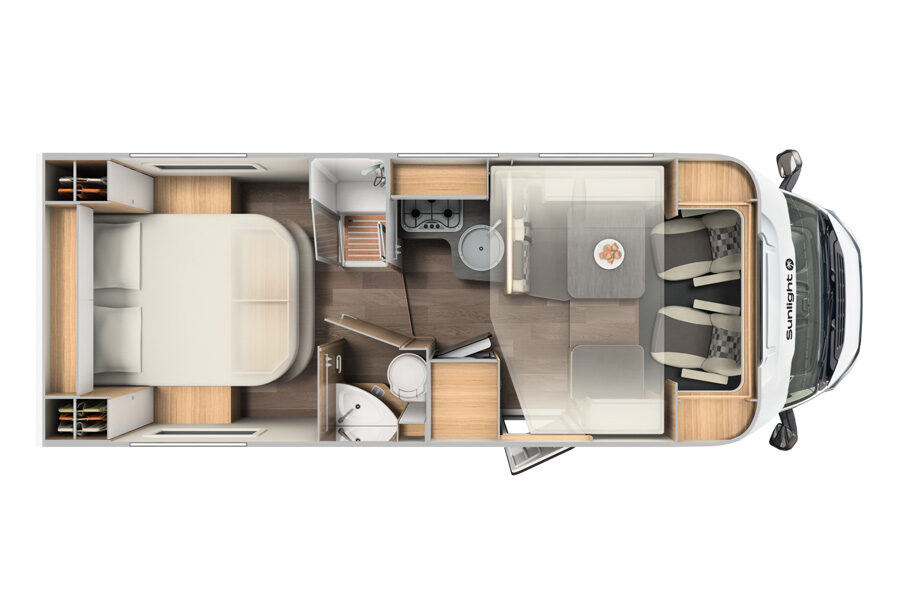 Floorplan met tweepersoonsbed van de McRent Family Standard