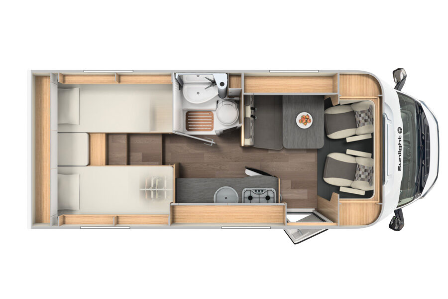 Floorplan layout 2 van de McRent Compact Plus in Nieuw-Zeeland