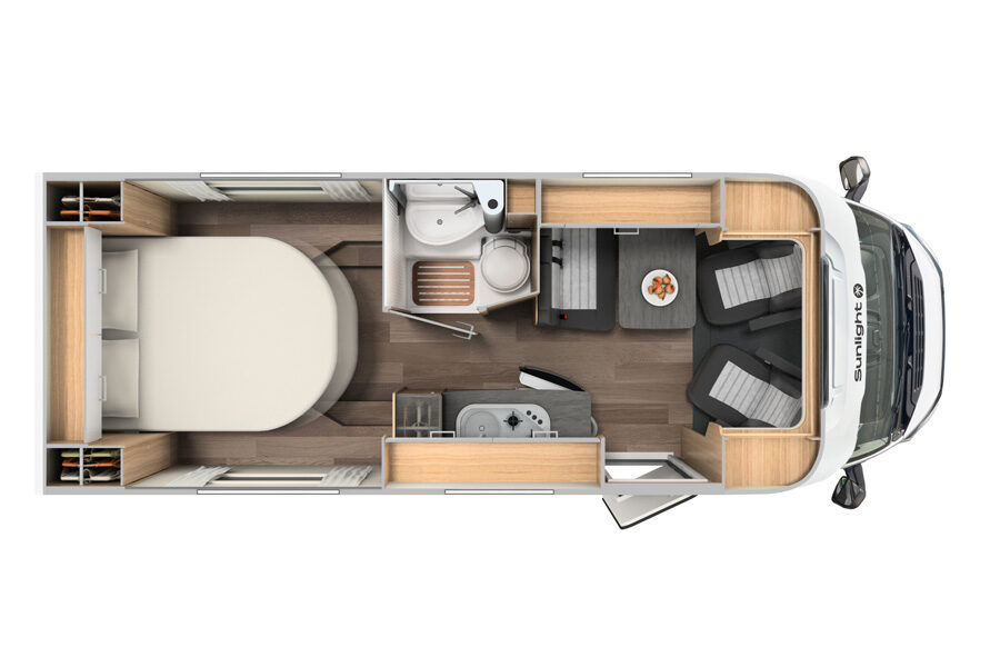 Floorplan layout 1 van de McRent Compact Plus in Nieuw-Zeeland