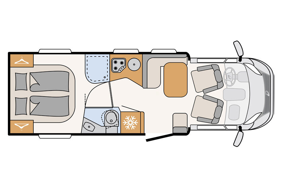 Floorplan layout 3 van de McRent Comfort Standard in Nieuw-Zeeland