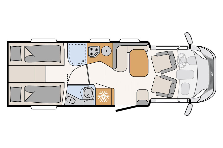 Floorplan layout 2 van de McRent Comfort Standard in Nieuw-Zeeland
