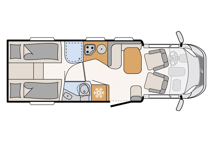 Floorplan layout 1 van de McRent Comfort Standard in Nieuw-Zeeland