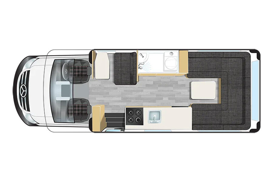 Floorplan dag van de Pacific Horizon Gem 4 camper in Nieuw-Zeeland
