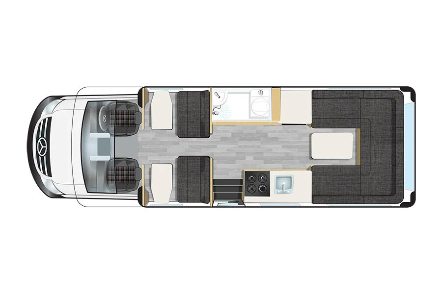 Floorplan dag van de Pacific Horizon Sam 6 camper in Nieuw-Zeeland