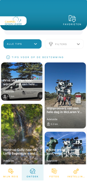 App berichten Campers Down Under, tips voor onderweg, afhankelijk van je locatie, alle tips