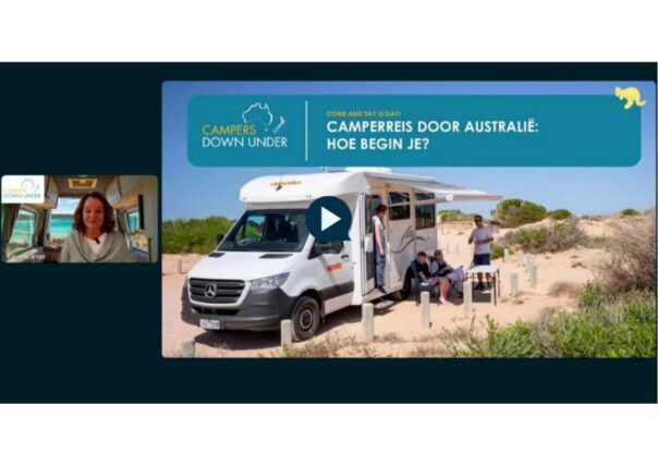 Webinar Australië op laptop met Karin
