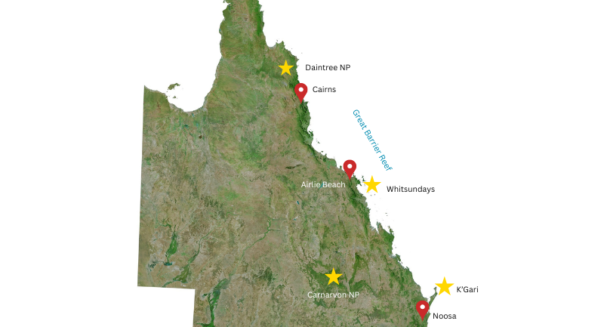 Queensland kaart met highlights