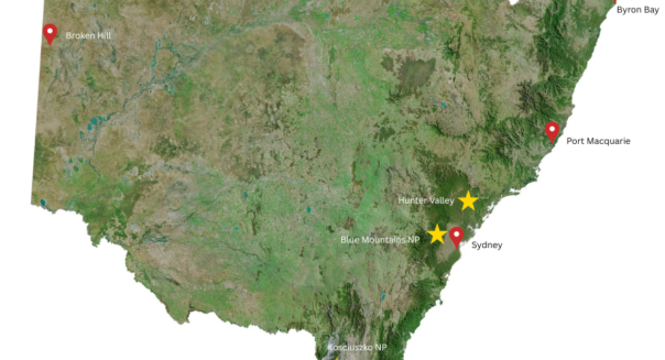 New South Wales kaart met highlights
