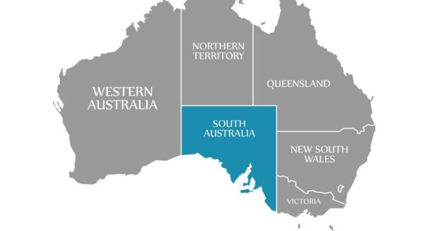Staat South Australia op de kaart van Australië