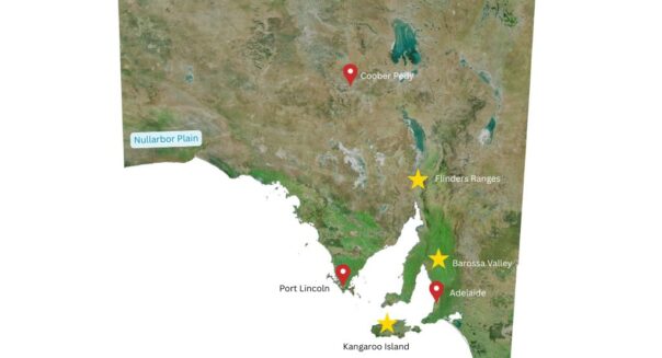 Kaart South Australia hoogtepunten