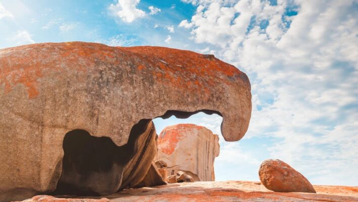 De rode rotsen van de Remarkable Rocks op Kangaroo Island
