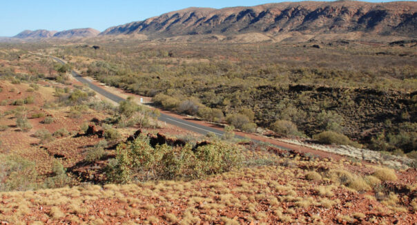 Zicht op de weg door de Flinders Ranges in South Australia