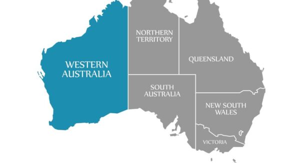 Staat Western Australia op de kaart van Australië