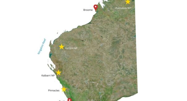 Kaart Western Australia hoogtepunten